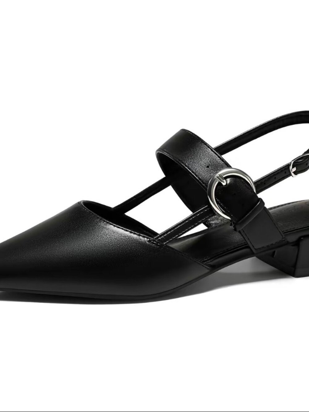 Coutgo Slingback Flats Chunky Low Heel Mary Jane Pointed Toe Ankle Strap Fall